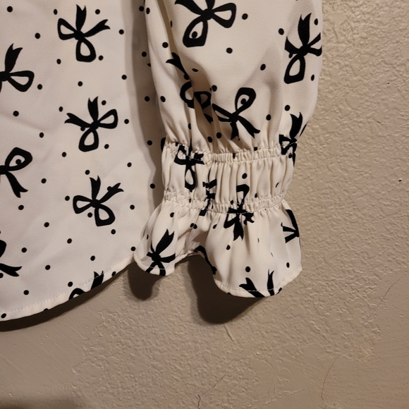 Talbots Smocked-Sleeve Bow Print Blouse - Picture 4 of 8